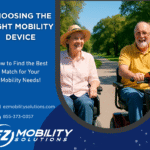 couple side-by-side in powered wheelchair and scooter